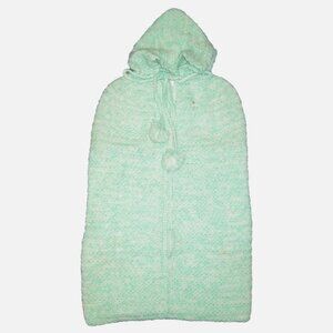 Vintage 70s Hand Knit Baby Bunting Sack with Hood Green